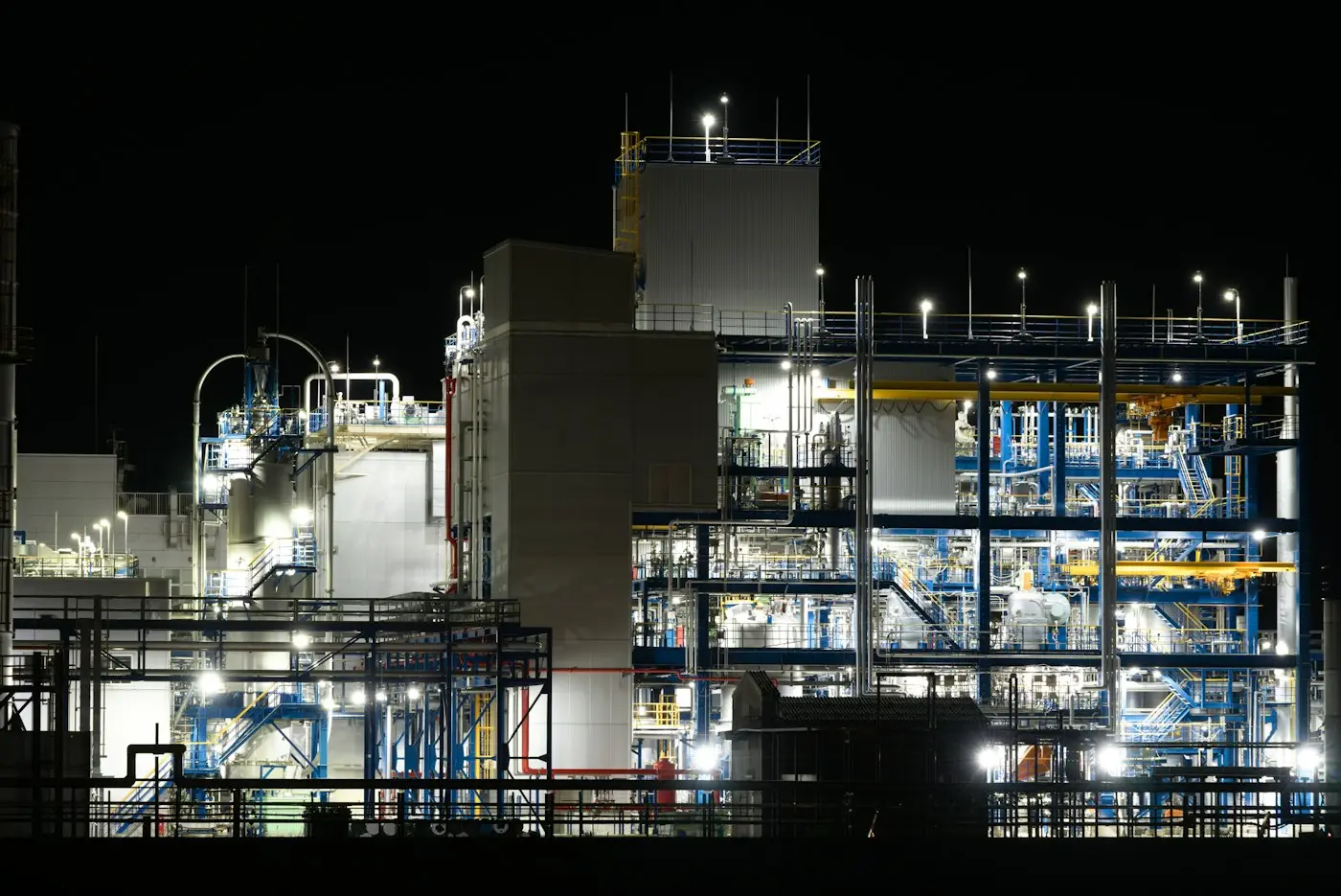 Industrial plant illuminated at night