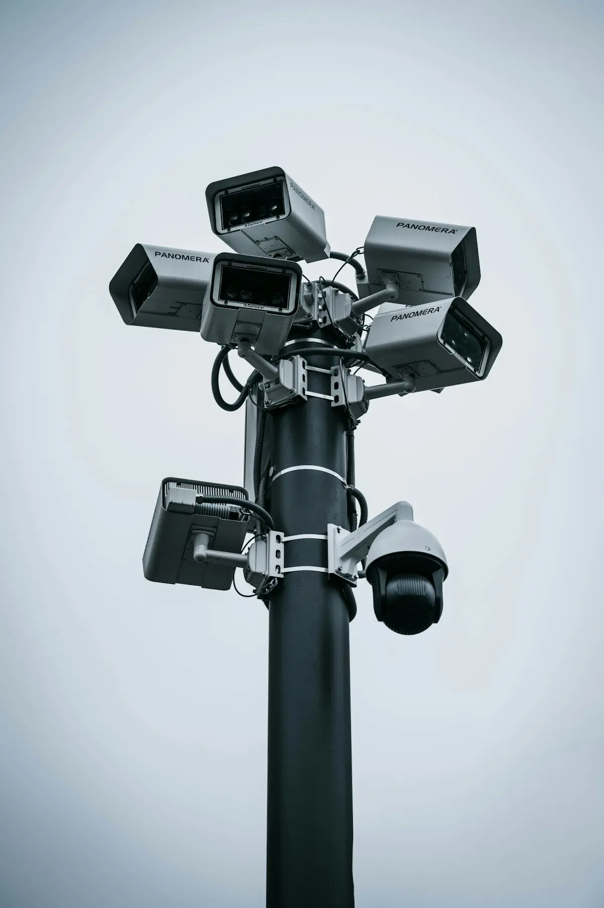 Surveillance cameras mounted on a pole